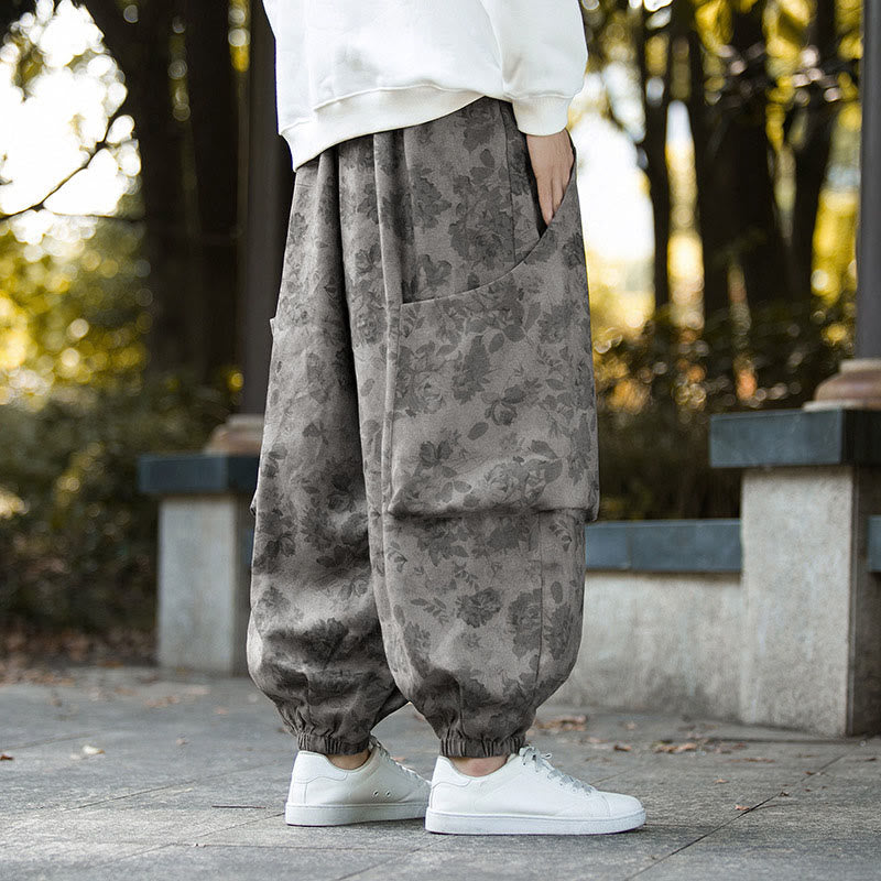 Pantalones casuales de pana de algodón con flores y Buddha Stones para hombre con bolsillos grandes - image 18
