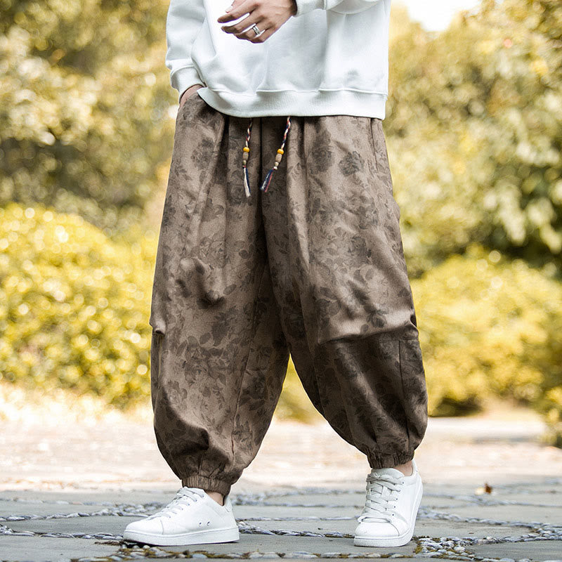 Pantalones casuales de pana de algodón con flores y Buddha Stones para hombre con bolsillos grandes - image 1