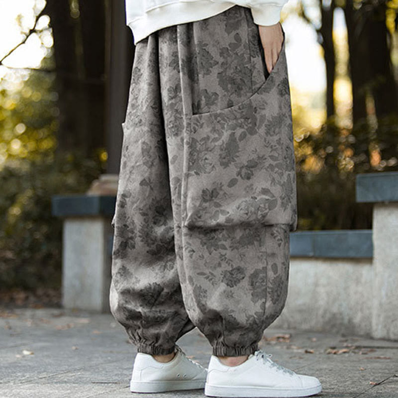 Pantalones casuales de pana de algodón con flores y Buddha Stones para hombre con bolsillos grandes - image 19