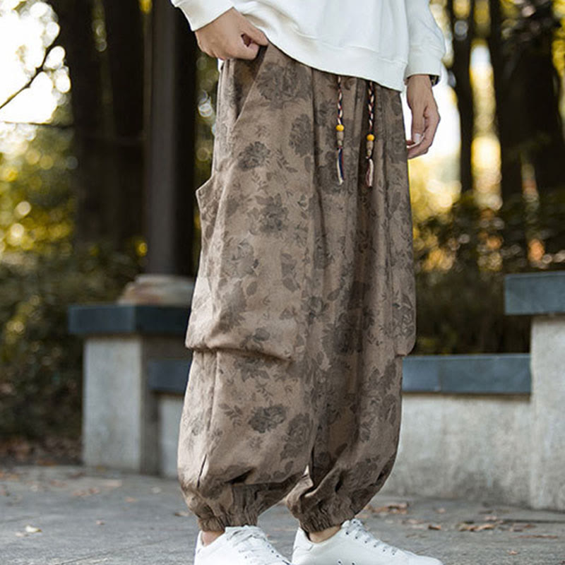 Pantalones casuales de pana de algodón con flores y Buddha Stones para hombre con bolsillos grandes - image 5