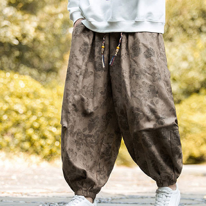 Pantalones casuales de pana de algodón con flores y Buddha Stones para hombre con bolsillos grandes - Vara de oro oscuro - US/UK/AU46, EU56 (5XL) - image 0