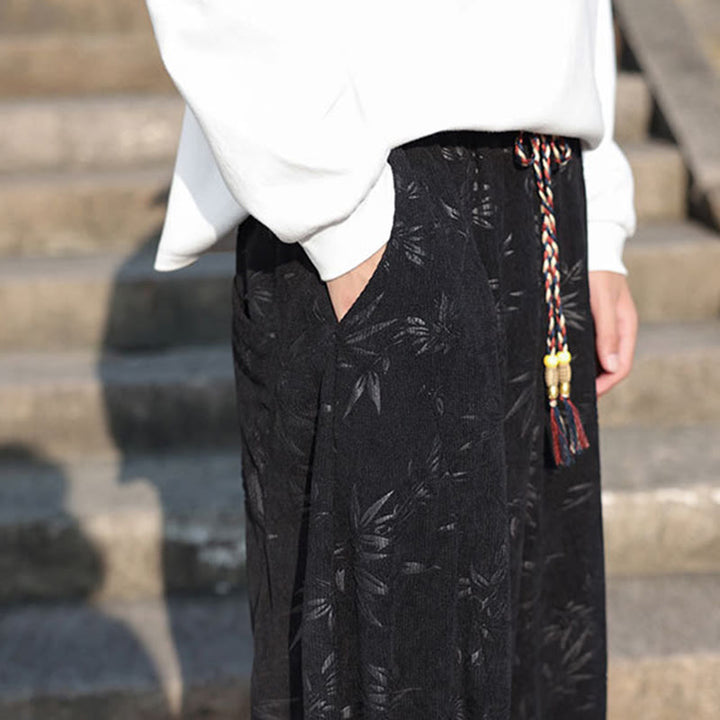 Pantalones casuales de algodón para hombre con bolsillos y hojas bordadas con Buddha Stones - image 10