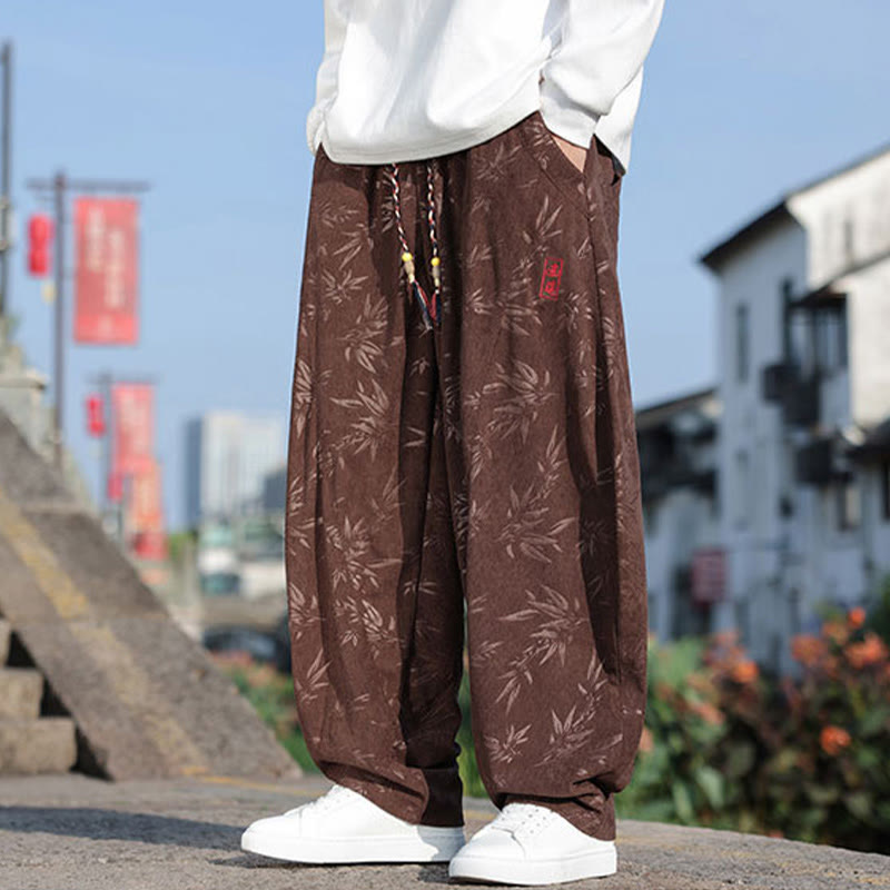 Pantalones casuales de algodón para hombre con bolsillos y hojas bordadas con Buddha Stones - image 14