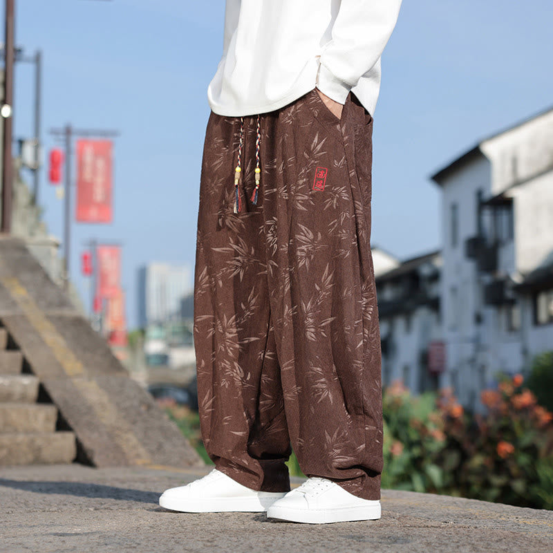 Pantalones casuales de algodón para hombre con bolsillos y hojas bordadas con Buddha Stones - image 19