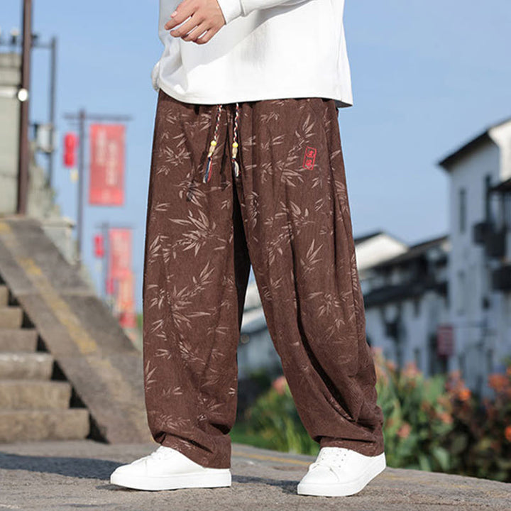 Pantalones casuales de algodón para hombre con bolsillos y hojas bordadas con Buddha Stones - SaddleBrown - US/UK/AU46, EU56 (5XL) - image 12