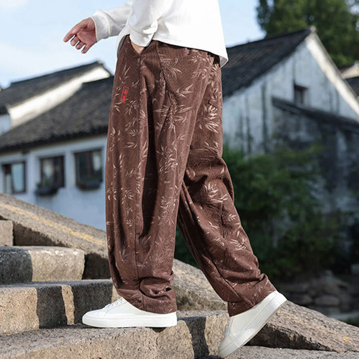 Pantalones casuales de algodón para hombre con bolsillos y hojas bordadas con Buddha Stones - image 20