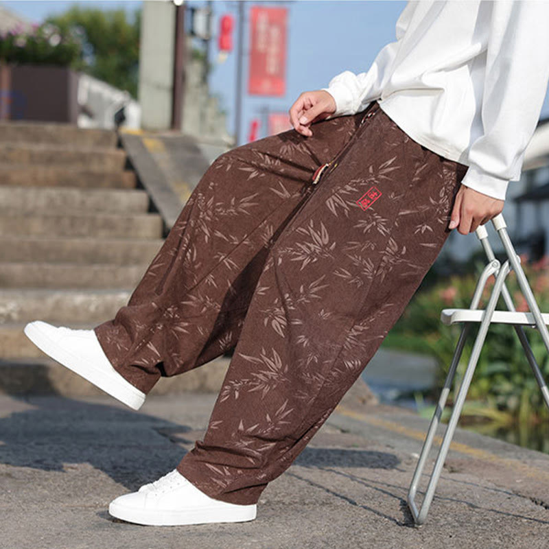 Pantalones casuales de algodón para hombre con bolsillos y hojas bordadas con Buddha Stones - image 21