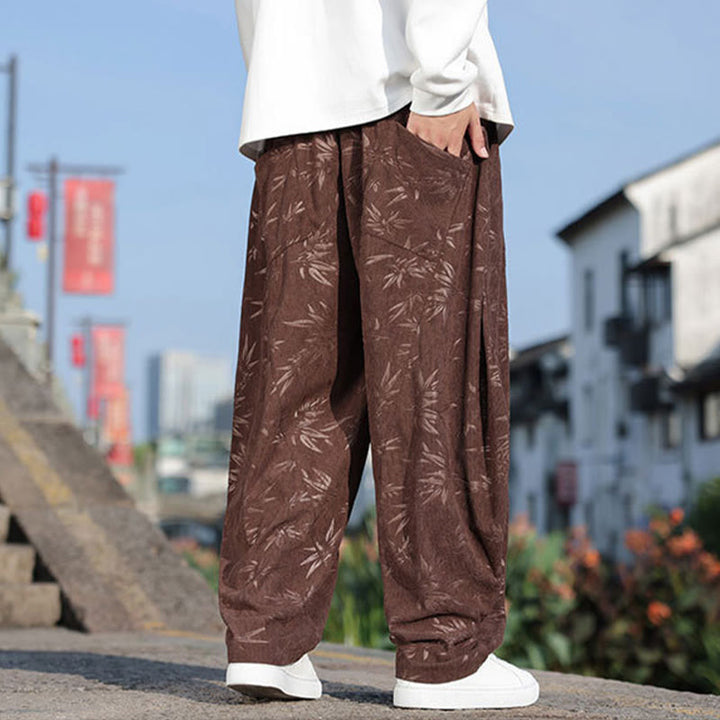 Pantalones casuales de algodón para hombre con bolsillos y hojas bordadas con Buddha Stones - image 17