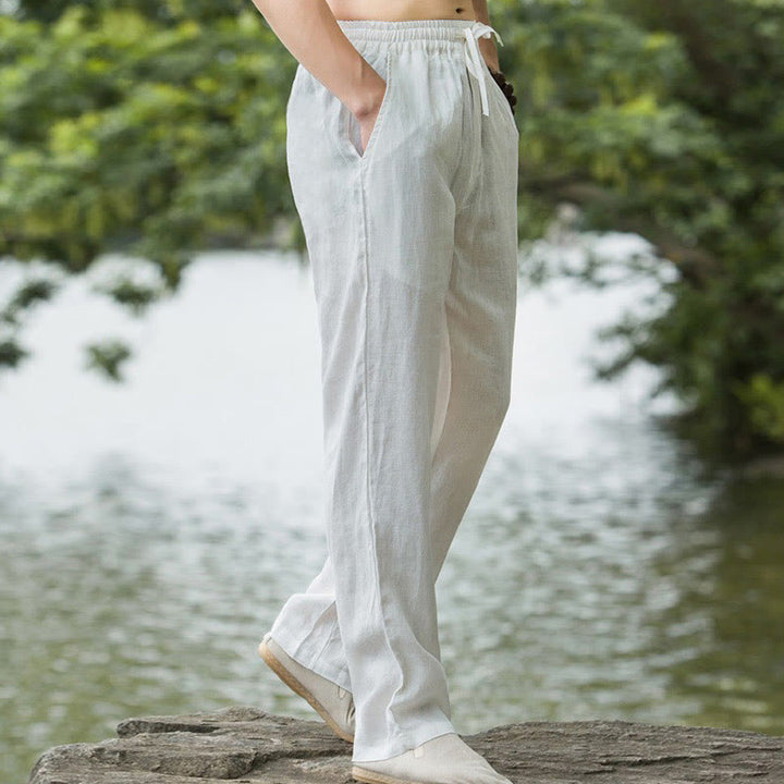 Pantalones anchos de lino y algodón de color liso con bolsillos para hombre Buddha Stones - image 15