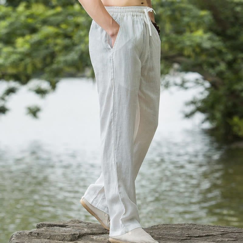 Pantalones anchos de lino y algodón de color liso con bolsillos para hombre Buddha Stones - image 16