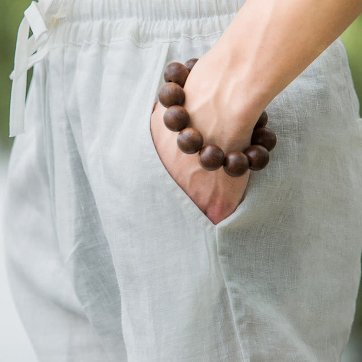 Pantalones anchos de lino y algodón de color liso con bolsillos para hombre Buddha Stones - image 16