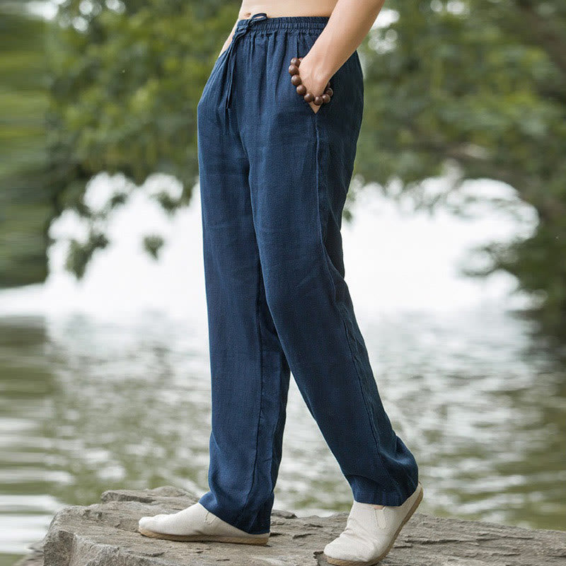 Pantalones anchos de lino y algodón de color liso con bolsillos para hombre Buddha Stones - image 7