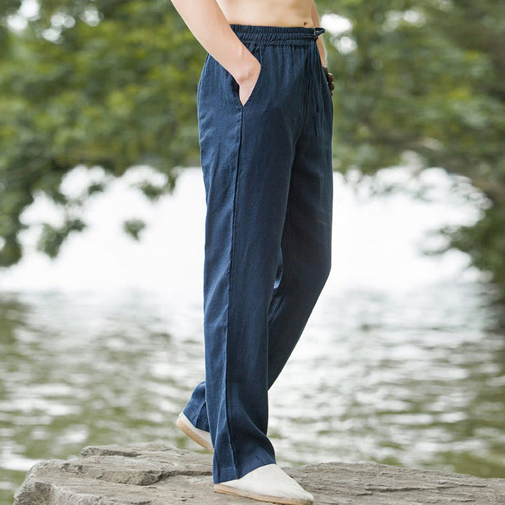 Pantalones anchos de lino y algodón de color liso con bolsillos para hombre Buddha Stones - image 6