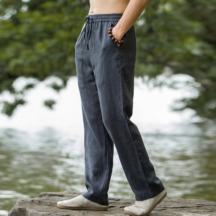 Pantalones anchos de lino y algodón de color liso con bolsillos para hombre Buddha Stones - image 13