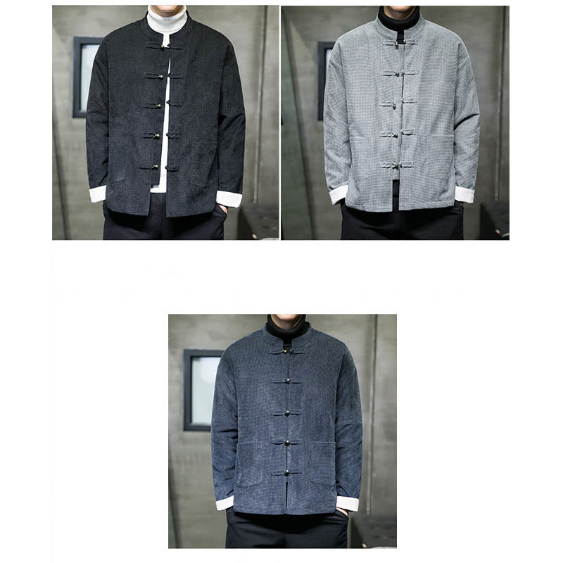 Chaqueta y camisa para hombre con botones de rana en color liso con Buddha Stones - image 15