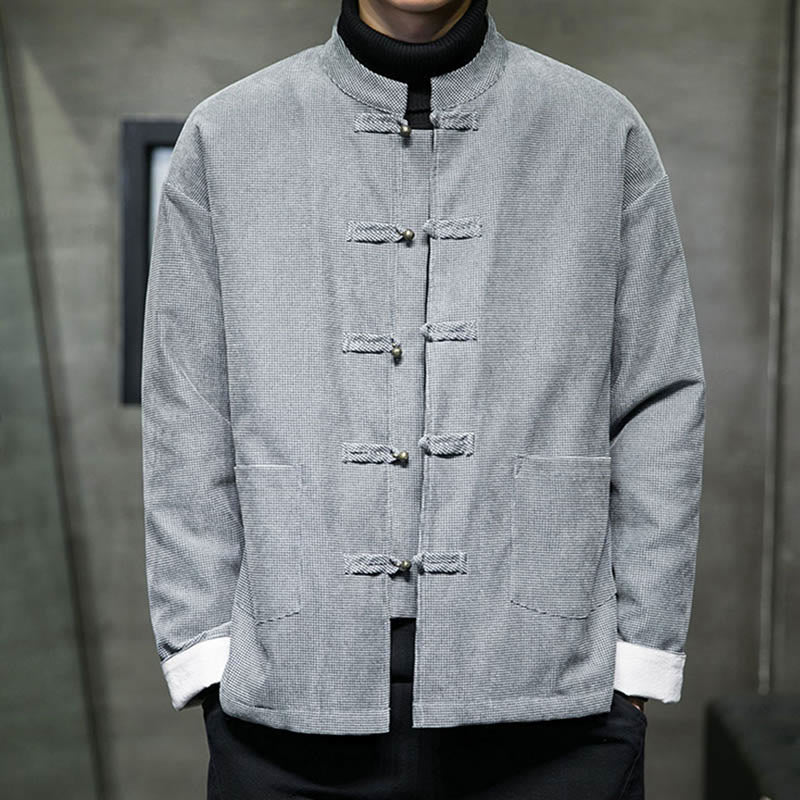 Chaqueta y camisa para hombre con botones de rana en color liso con Buddha Stones - Gris - US/UK/AU46, EU56 (5XL) - image 16