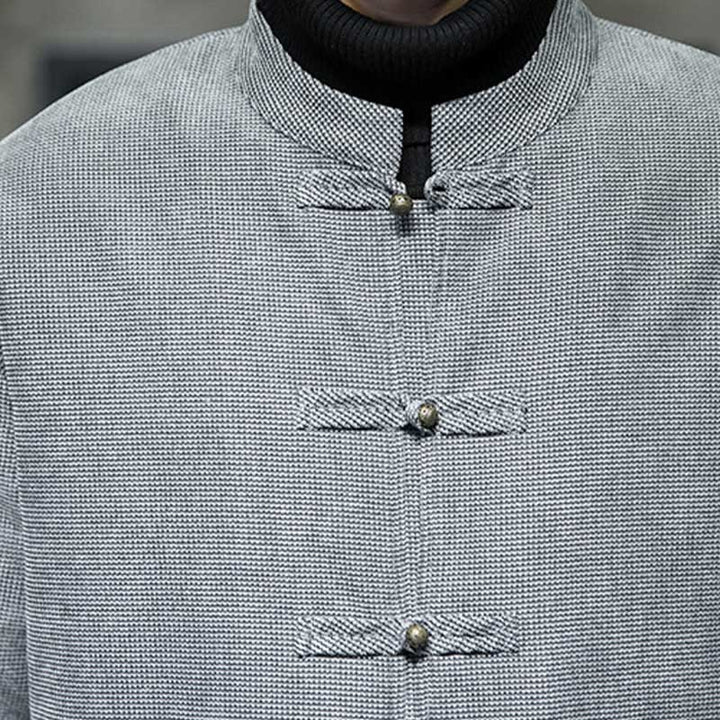 Chaqueta y camisa de algodón con botones de rana en color liso con Buddha Stones para hombre - image 25