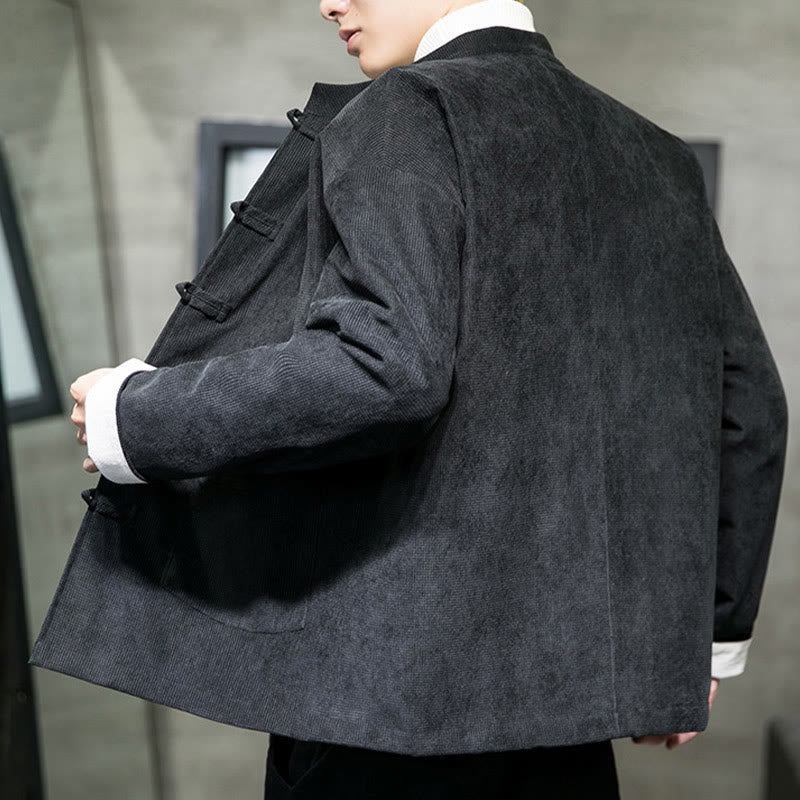 Chaqueta y camisa de algodón con botones de rana en color liso con Buddha Stones para hombre - image 7