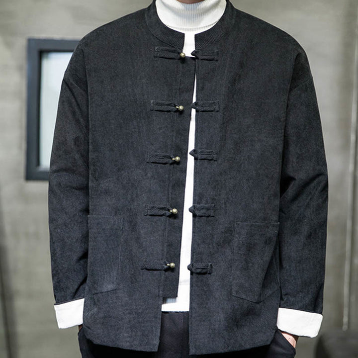 Chaqueta y camisa para hombre con botones de rana en color liso con Buddha Stones - image 4