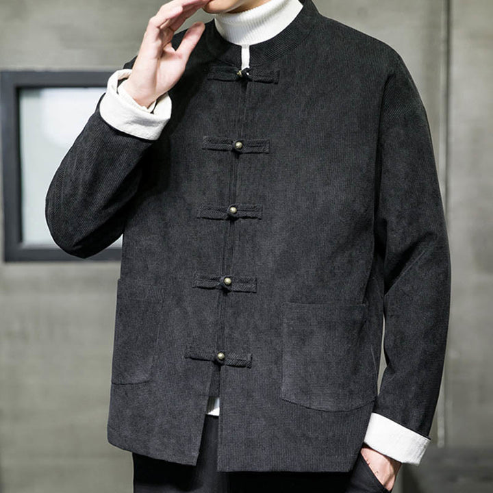 Chaqueta y camisa para hombre con botones de rana en color liso con Buddha Stones - image 3