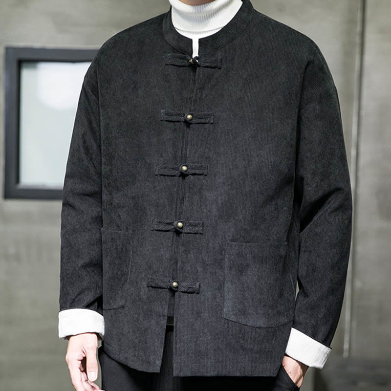 Chaqueta y camisa de algodón con botones de rana en color liso con Buddha Stones para hombre - image 6