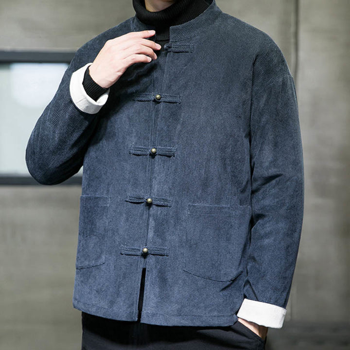 Chaqueta y camisa para hombre con botones de rana en color liso con Buddha Stones - image 13