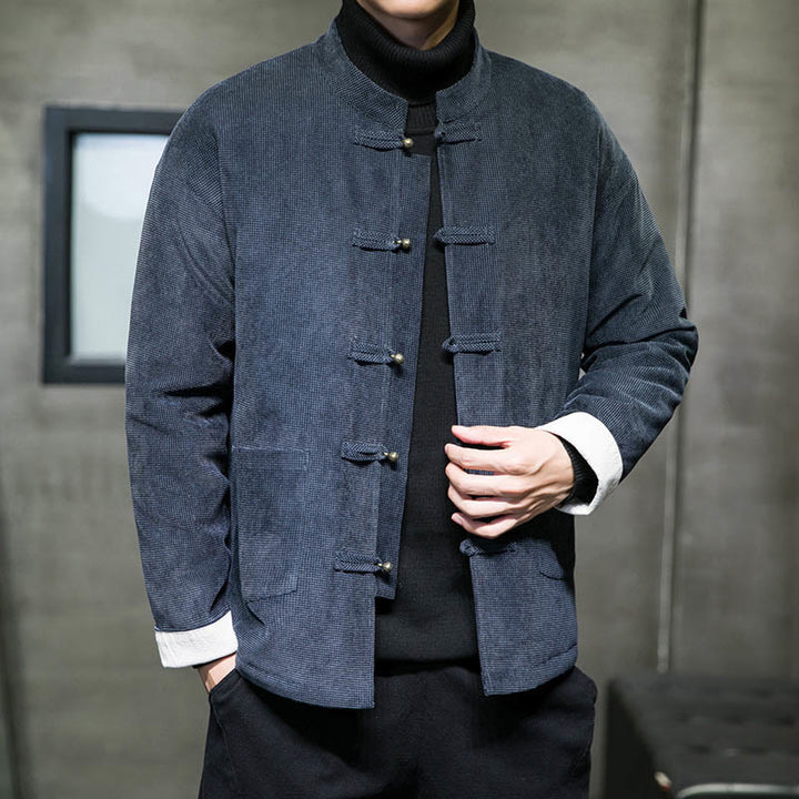 Chaqueta y camisa de algodón con botones de rana en color liso con Buddha Stones para hombre - image 10