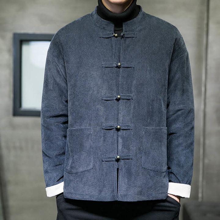 Chaqueta y camisa para hombre con botones de rana en color liso con Buddha Stones - image 14