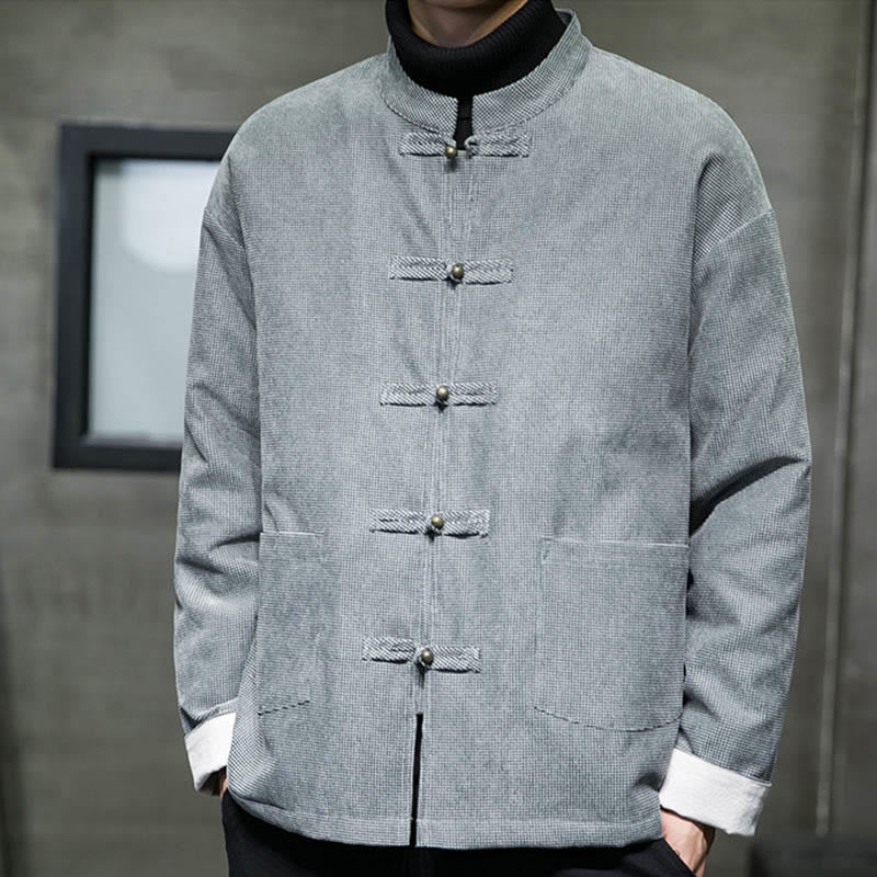 Chaqueta y camisa de algodón con botones de rana en color liso con Buddha Stones para hombre - image 18