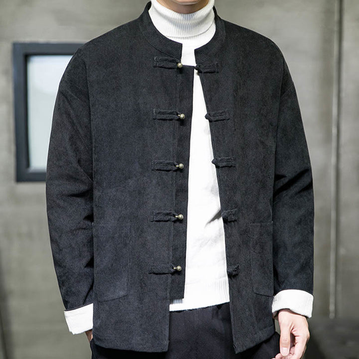 Chaqueta y camisa para hombre con botones de rana en color liso con Buddha Stones - image 1