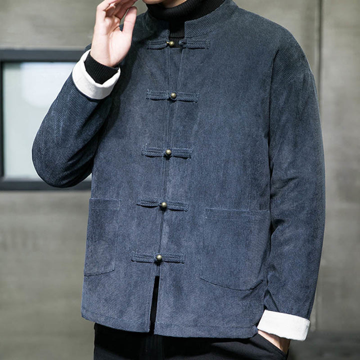Chaqueta y camisa para hombre con botones de rana en color liso con Buddha Stones - image 11