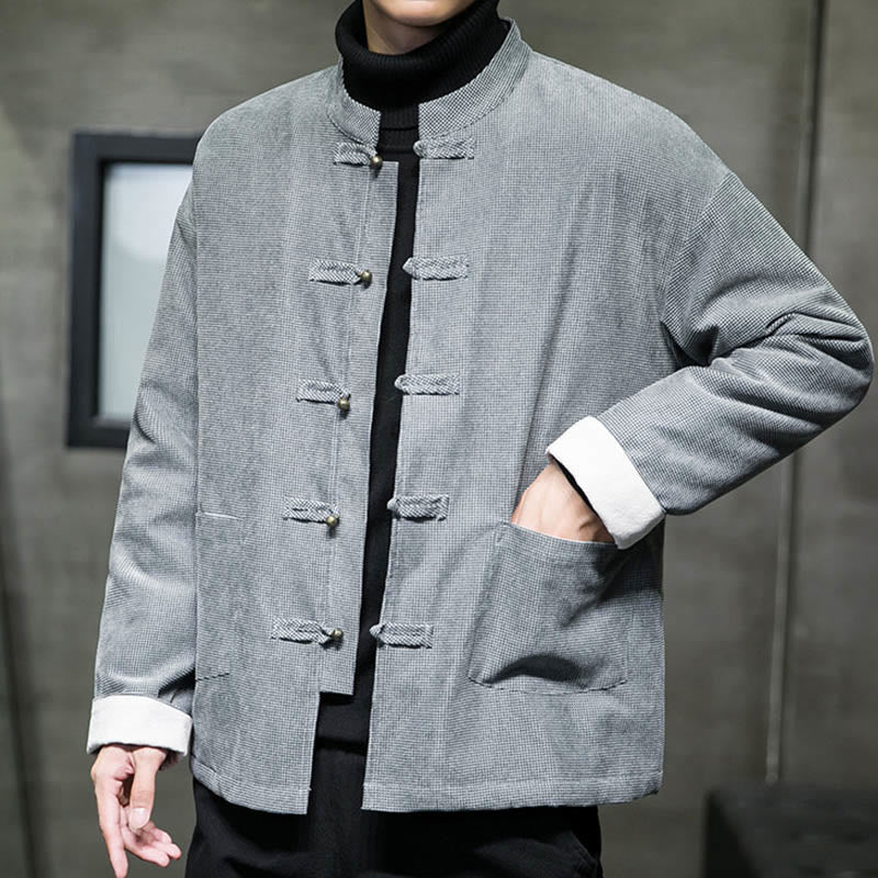 Chaqueta y camisa de algodón con botones de rana en color liso con Buddha Stones para hombre - image 23