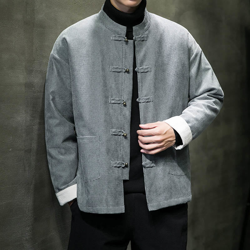 Chaqueta y camisa de algodón con botones de rana en color liso con Buddha Stones para hombre - image 21