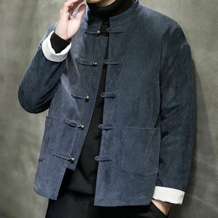 Chaqueta y camisa para hombre con botones de rana en color liso con Buddha Stones - image 10