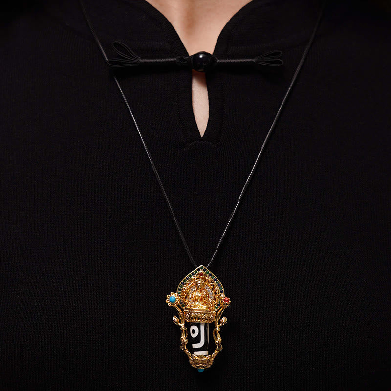 Collar con colgante de cuerda de compasión con diseño de bodhisattva Manjusri y cuentas Dzi tibetanas con Buddha Stones - image 6