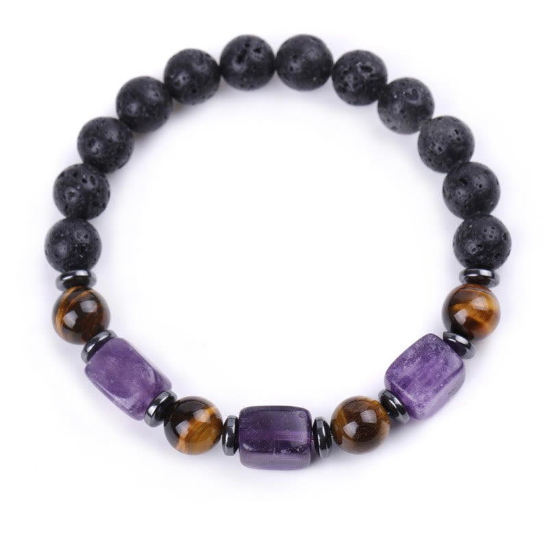 Pulsera de piedra de lava con cristales variados y Buddha Stones