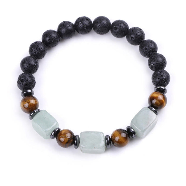 Pulsera de piedra de lava con cristales variados y Buddha Stones