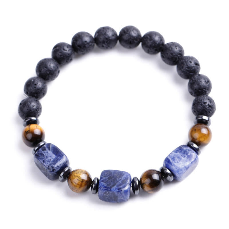 Pulsera de piedra de lava con cristales variados y Buddha Stones