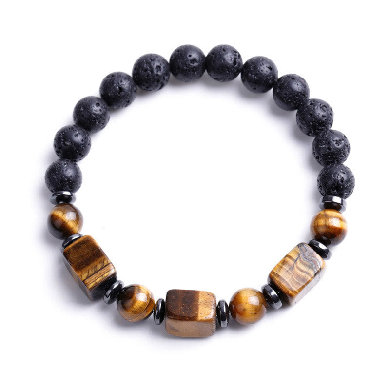 Pulsera de piedra de lava con cristales variados y Buddha Stones