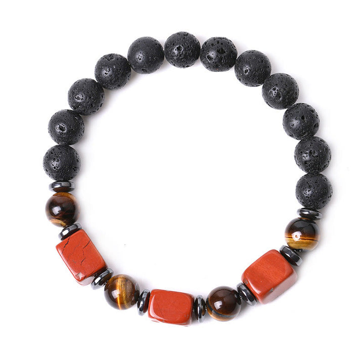 Pulsera de piedra de lava con cristales variados y Buddha Stones
