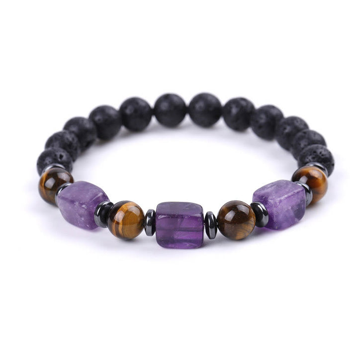 Pulsera de piedra de lava con cristales variados y Buddha Stones