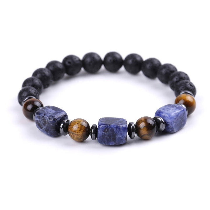 Pulsera de piedra de lava con cristales variados y Buddha Stones