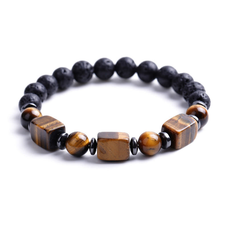 Pulsera de piedra de lava con cristales variados y Buddha Stones
