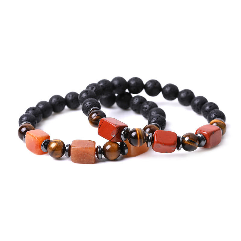 Pulsera de piedra de lava con cristales variados y Buddha Stones