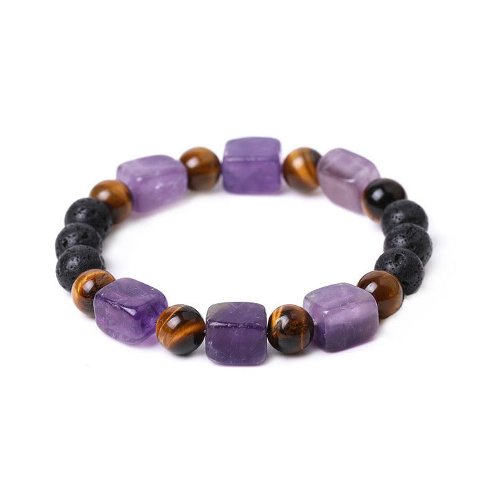 Pulsera de soporte de piedra de lava con amatista y cubo de varios cristales y Buddha Stones
