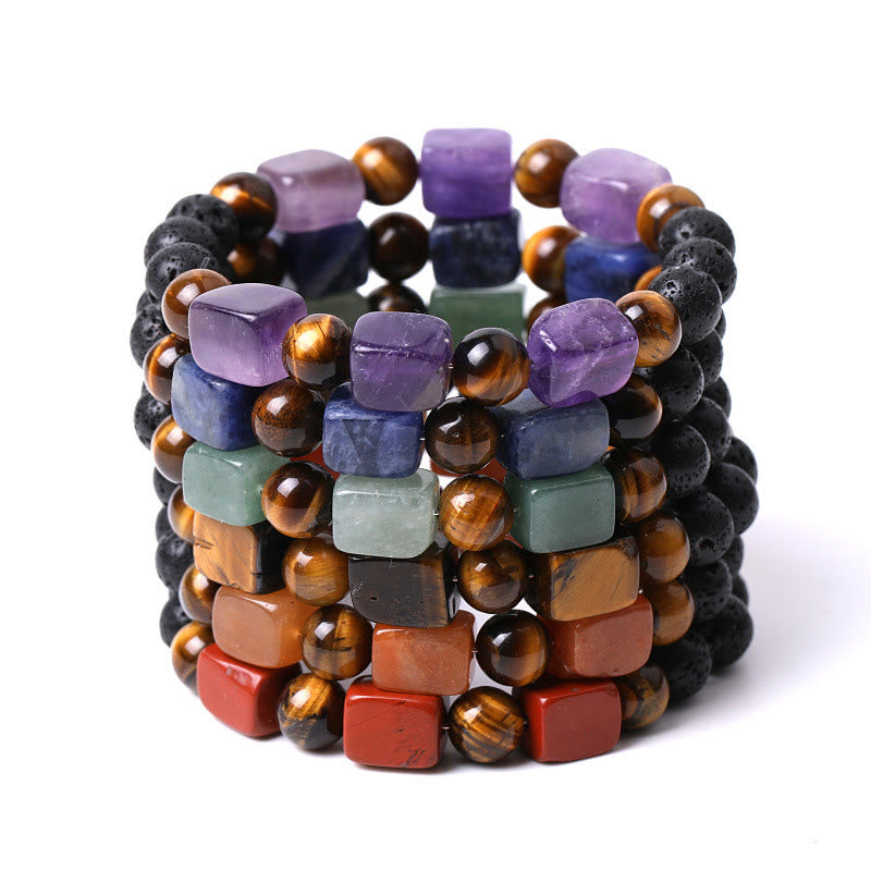 Pulsera de soporte de piedra de lava con amatista y cubo de varios cristales y Buddha Stones