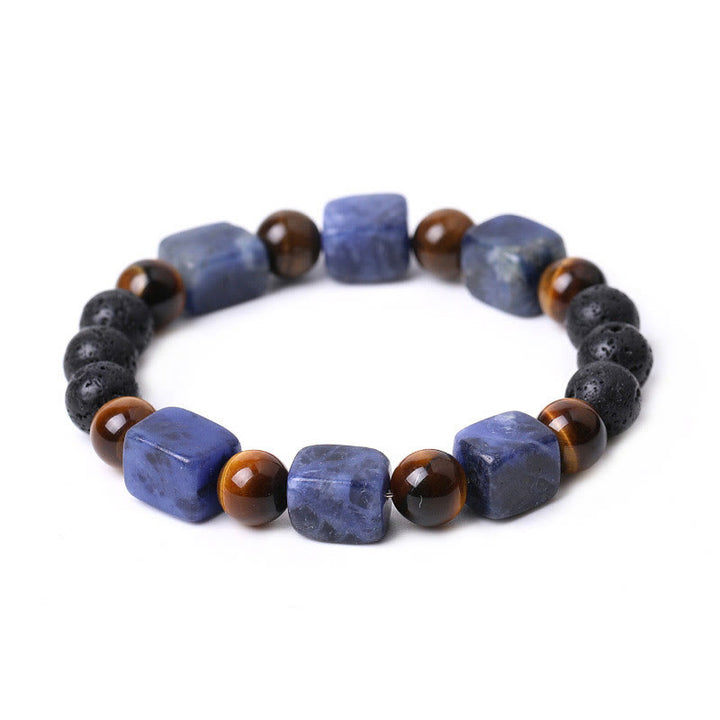 Pulsera de soporte de piedra de lava con amatista y cubo de varios cristales y Buddha Stones