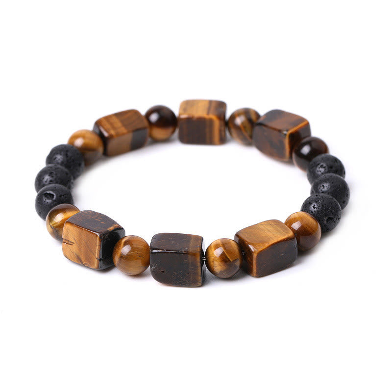 Pulsera de soporte de piedra de lava con amatista y cubo de varios cristales y Buddha Stones
