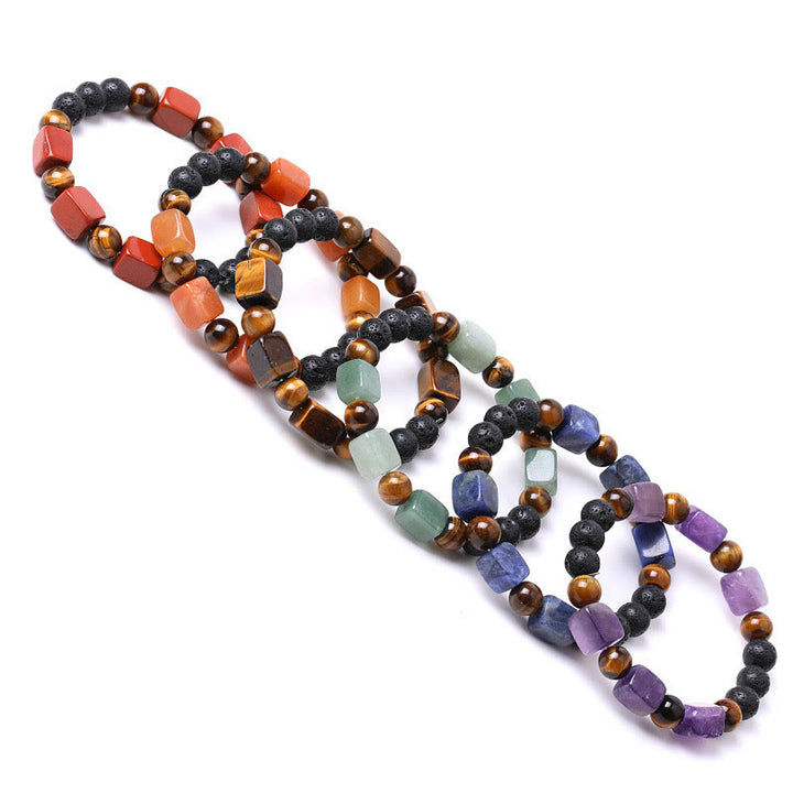 Pulsera de soporte de piedra de lava con amatista y cubo de varios cristales y Buddha Stones