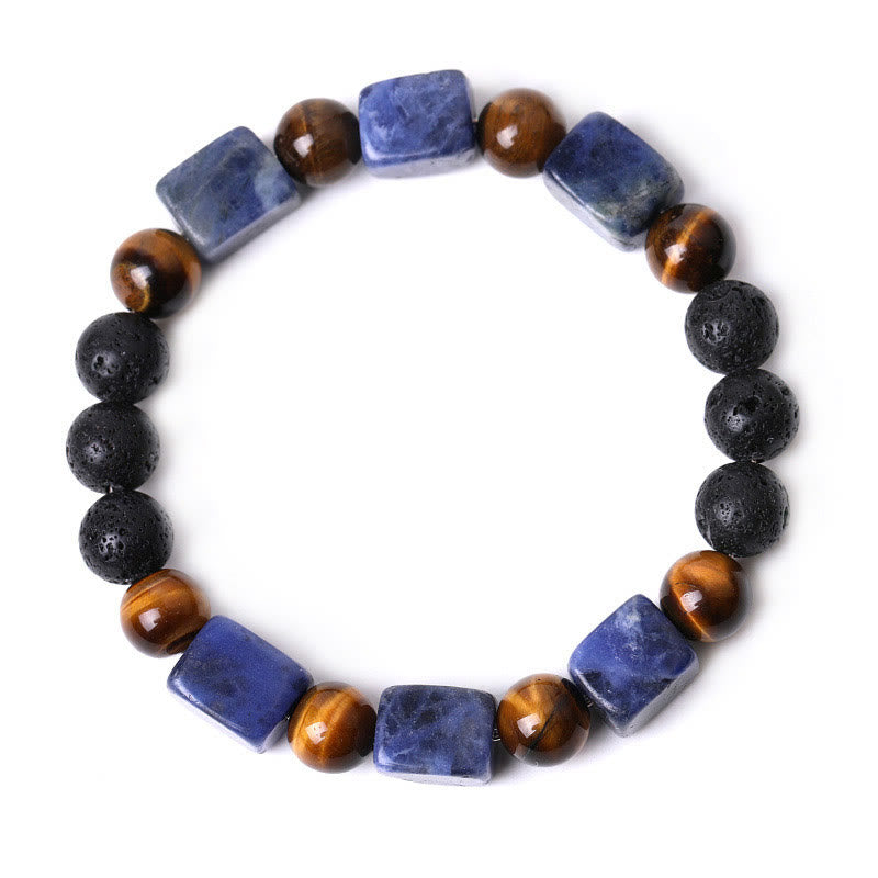 Pulsera de soporte de piedra de lava con amatista y cubo de varios cristales y Buddha Stones